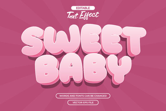 Sweet baby editable text effect with 3d pink style