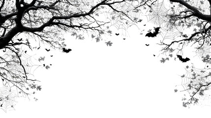 Simple bat and spider web clean frame, isolated on white background