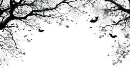 Simple bat and spider web clean frame, isolated on white background