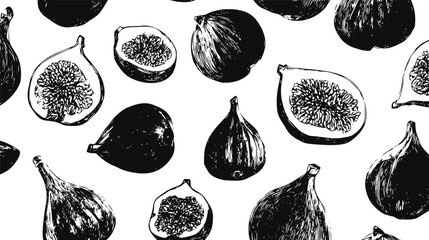 Figs vector sketch hand drawn in restaurant, figs seamless pattern black and white — stock vector
