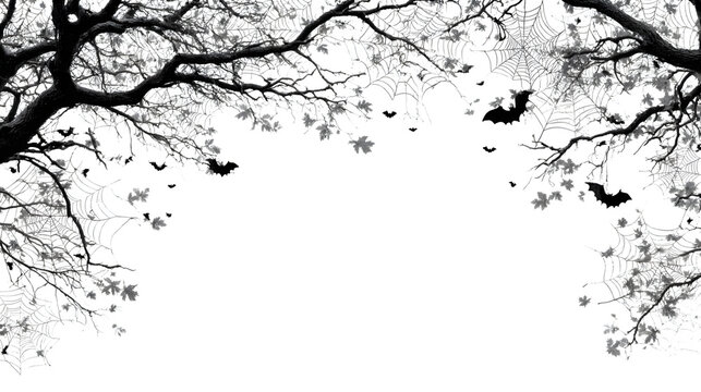 Simple bat and spider web clean frame, isolated on white background