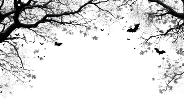 Simple bat and spider web clean frame, isolated on white background