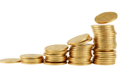 Coin Pile Ascent: A visually striking composition showcases a meticulous stack of coins ascending, a symbolic representation of growth, savings, and financial prosperity.