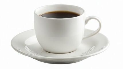 Obraz premium Simple White Coffee Cup on Saucer with Black Coffee in Bright Light for Minimalist Table Setting