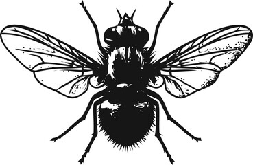 Obraz premium Housefly vector hand drawn in nature, housefly insect detailed black illustration, realistic — stock vector