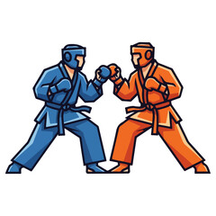 Two Karate Fighters Ready to Spar in Uniforms.