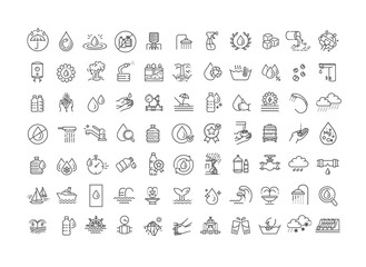 Water line icons set. Linear icon collection