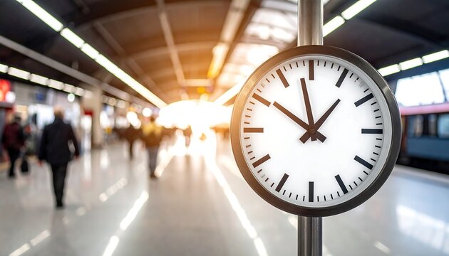 Subway station clock, people rushing