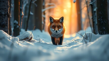 Winter Sentinel: Red Fox in Golden Forest Light