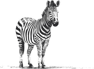 Zebra vector sketch hand drawn in nature, zebra standing detailed black and white — stock vector