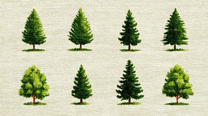 Fototapeta premium A diverse array of trees at varying growth phases on a white background paper
