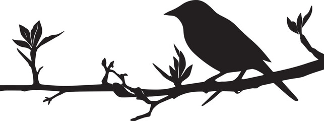 Silhouette of Quiet Watch- A Bird on a Leafy Limb