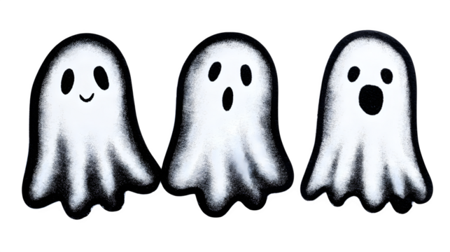 Set of 3 ghostly cupcake toppers, isolated on white background