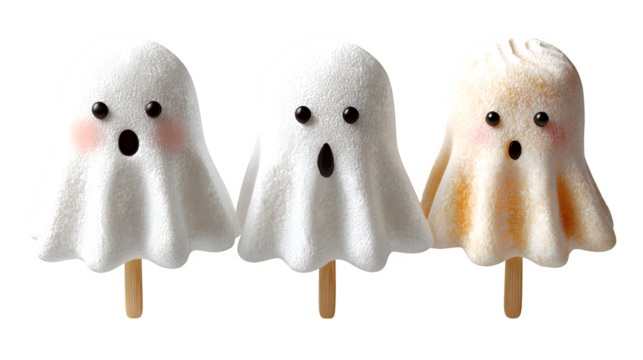 Set of 3 ghostly cupcake toppers, isolated on white background