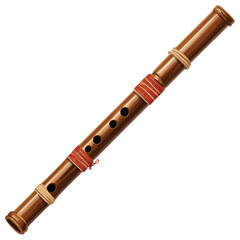 Naklejka premium Detailed bamboo flute illustration showcasing traditional instrument with intricate red string wrapping and smooth brown finish against white backdrop