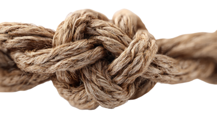 Close-up of a complex knot in light brown rope