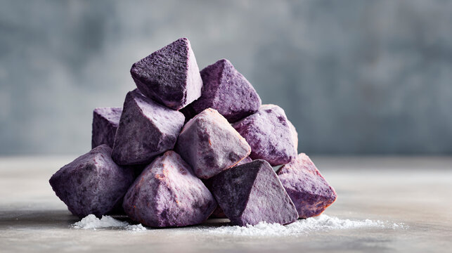 Stack of Purple Geometric Stones on Gray Surface