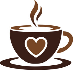 Coffee Cup logo with Heart, Brown and White Vector Illustration
