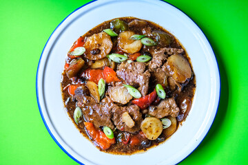 Classic Chinese Style Beef and Black Bean Meal With Boiled White Rice