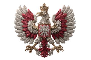 Ornate eagle emblem, white/red/gold