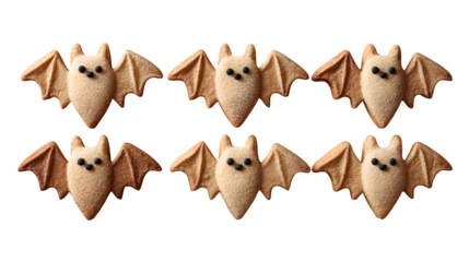 Set of 5 bat-shaped cookies, isolated on white background