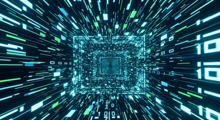 Abstract digital tunnel with glowing neon light, perfect for technology background