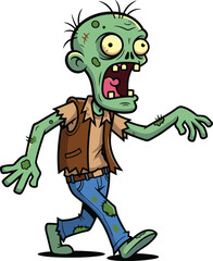 Cartoon zombie illustration, funny undead monster character, walking dead clipart, scary horror creature artwork, Halloween spooky vector design isolated
