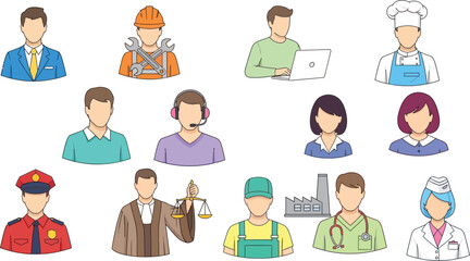 Diverse group of professionals representing various careers and occupations