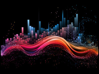 Dynamic abstract cityscape with vibrant data streams and glowing particles