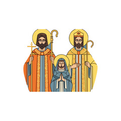 Fototapeta premium Iconic Depiction of Saint Family with Halos and Religious Symbols.
