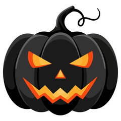 Dark and Sinister Black Halloween Pumpkin Face Illustration.