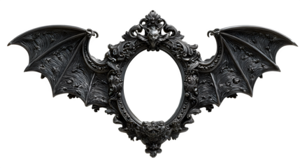 Gothic mirror with bat details, isolated on white background