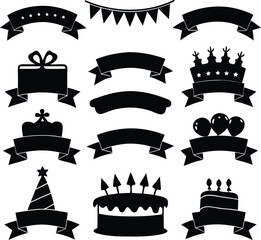 Collection of Black Silhouettes of Party and Celebration Icons Keywords: party, celebration, birthday