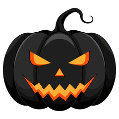 Spooky Black Halloween Pumpkin with Orange Glowing Features.