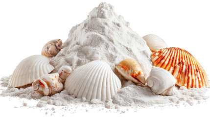 White Sand Pile with Various Seashells