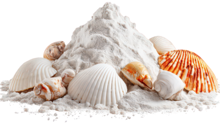 White Sand Pile with Various Seashells