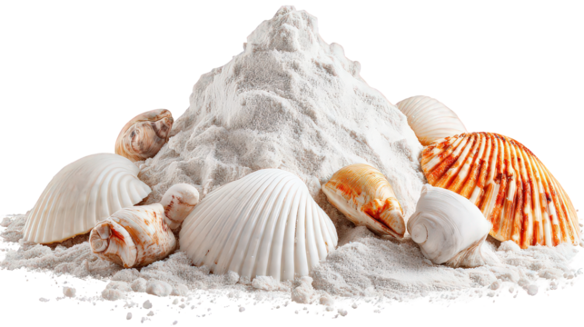 White Sand Pile with Various Seashells