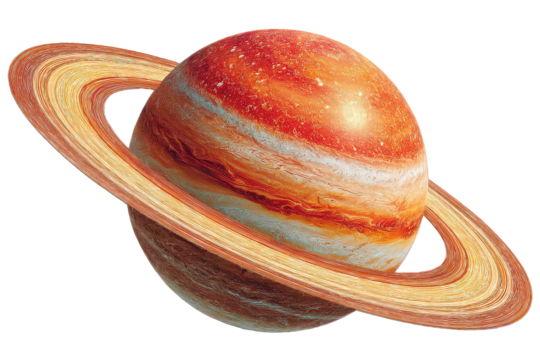 Detailed Orange and Red Ringed Planet on Black Background