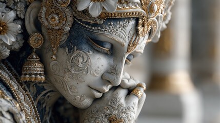 Fototapeta premium Contemplative ornate sculpture with intricate golden details and serene grace