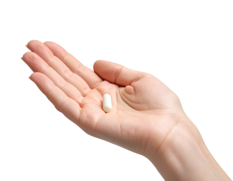 Open Palm Displaying White Capsule, Isolated on Transparent Background. - Powered by Adobe