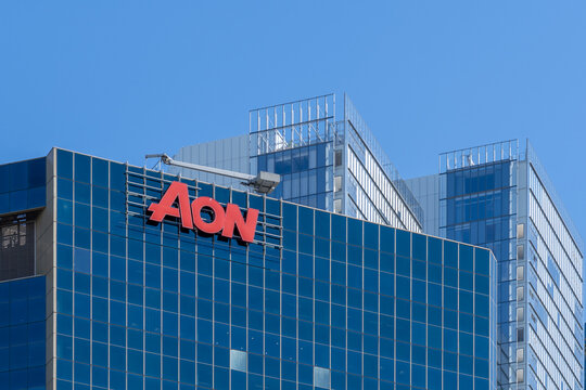 Sydney, Australia - August 12, 2025: Aon Australia office at 201 Kent Street in Sydney, Australia. Aon plc is a British American professional services firm that offers risk mitigation products.