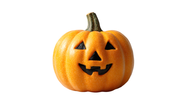 Jack-o-lantern with classic triangular eyes glowing warmly, isolated on white background