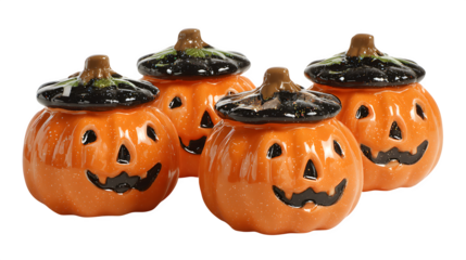 Collection of 4 jack-o-lantern candy bowls, isolated on white background