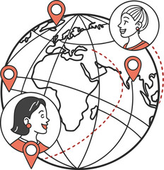 Cartoon drawing of a fun girl with a globe and a heart