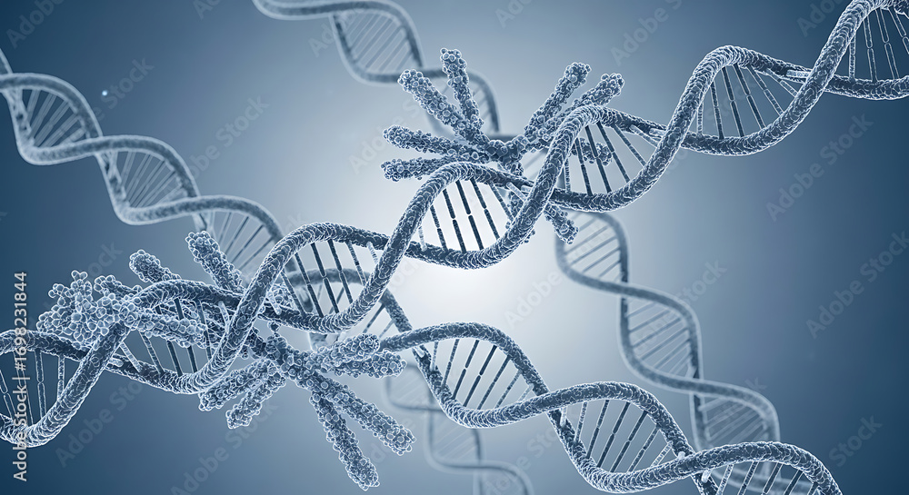 Fototapete dna structure: a captivating illustration of the intricate double helix structure, the building bloc