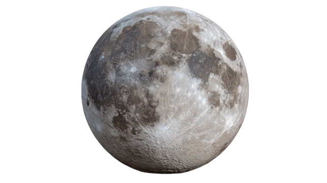 Full Moon Close Up, Detailed Lunar Surface, Grey and Silver Hues, Transparent Background