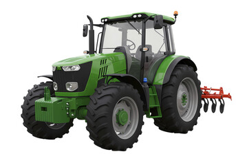Obraz premium Powerful Green Tractor with Plow Agricultural Machinery isolated on transparent background