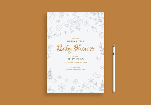 Merry Little Baby Shower Invitation Template with Christmas Theme