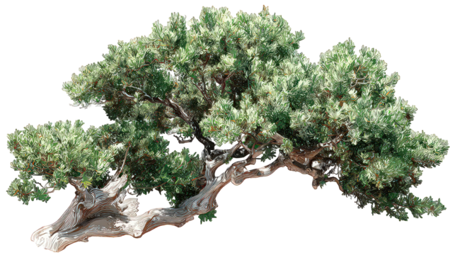 Green Bonsai Tree with Lush Foliage Isolated on Transparent Background