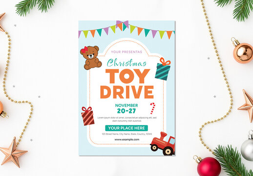 Colorful and Playful Christmas Toy Drive Donation Flyer Template